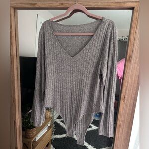 SHEIN Grey Ribbed Bodysuit Plus Size